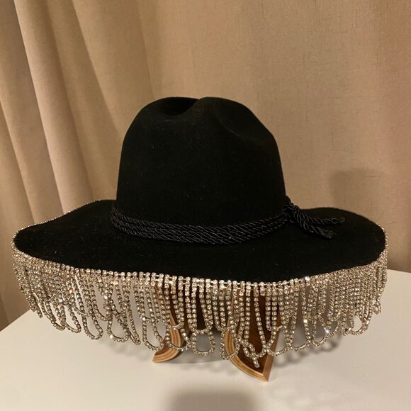 Wyeth Western Glam Black Hat w Rhinestone Fringe  Anthropologie‎ OS main image 10